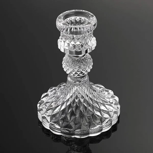 French Embossed Glass Candle Holder - Diamond, 2 Pcs
