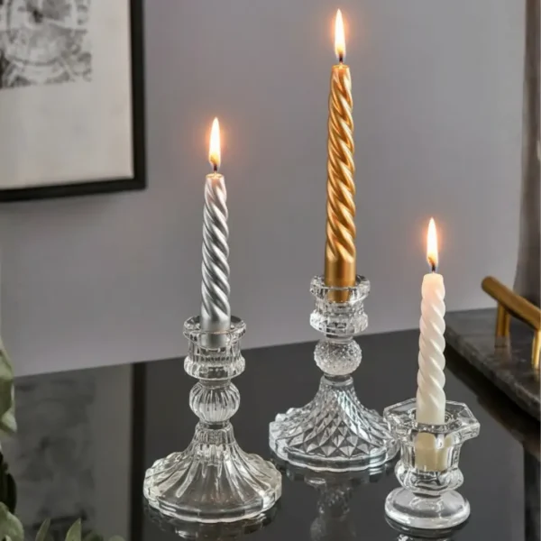 French Embossed Glass Candle Holder